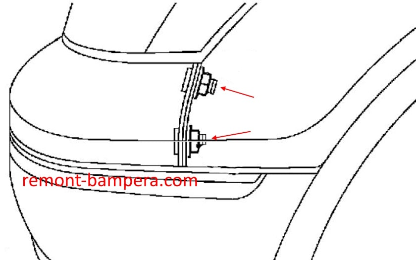 Lexus LS 430 (2001-2006) front bumper mounting diagram