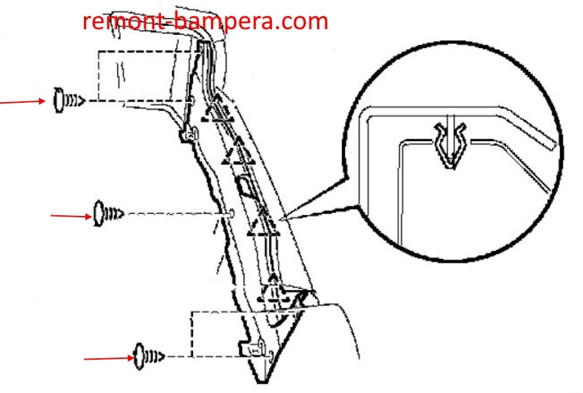 Rear bumper mounting diagram for Lexus LS 430 (2001-2006)