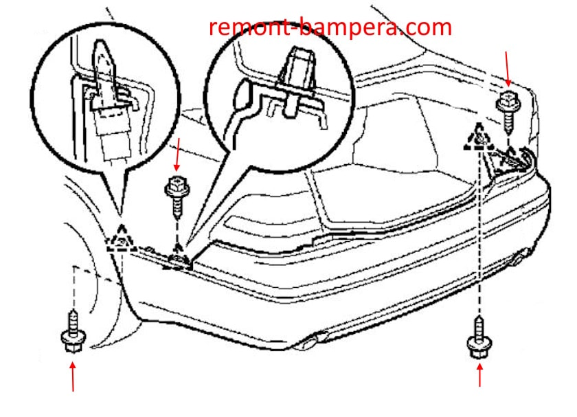 Rear bumper mounting diagram for Lexus LS 430 (2001-2006)