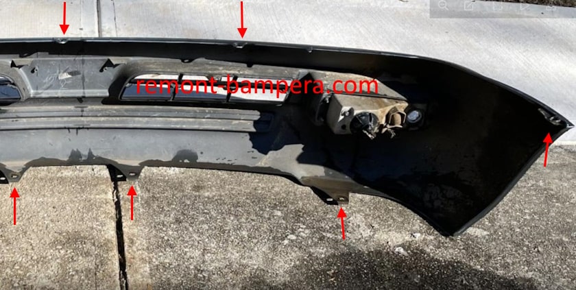 mounting locations for the front bumper Lexus LX 470 (1998-2007)