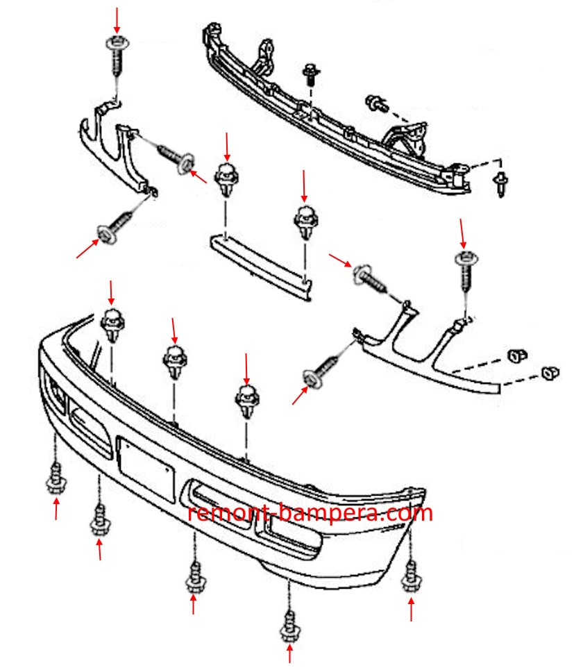 Front bumper mounting diagram for Lexus LX 470 (1998-2007)