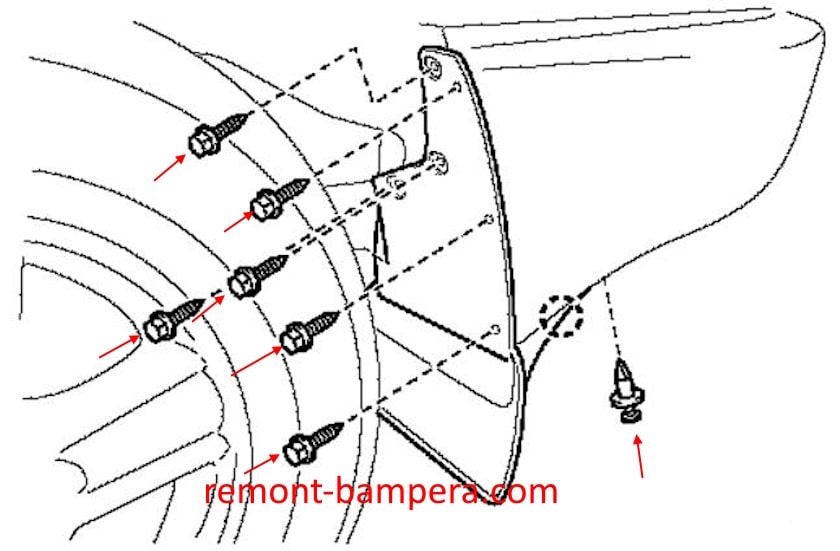 Rear bumper mounting diagram for Lexus LX 470 (1998-2007)