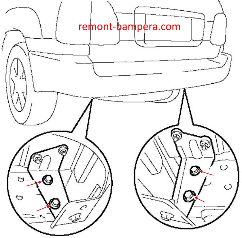 Rear bumper mounting diagram for Lexus LX 470 (1998-2007)