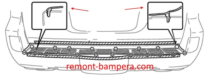 Rear bumper mounting diagram for Lexus LX 570 (2008-2021)