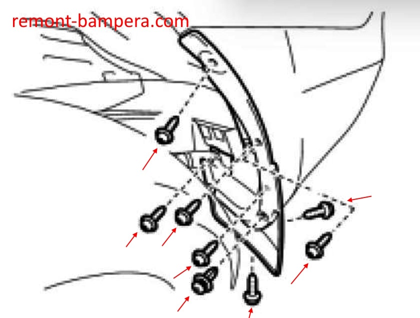 Rear bumper mounting diagram for Lexus LX 570 (2008-2021)