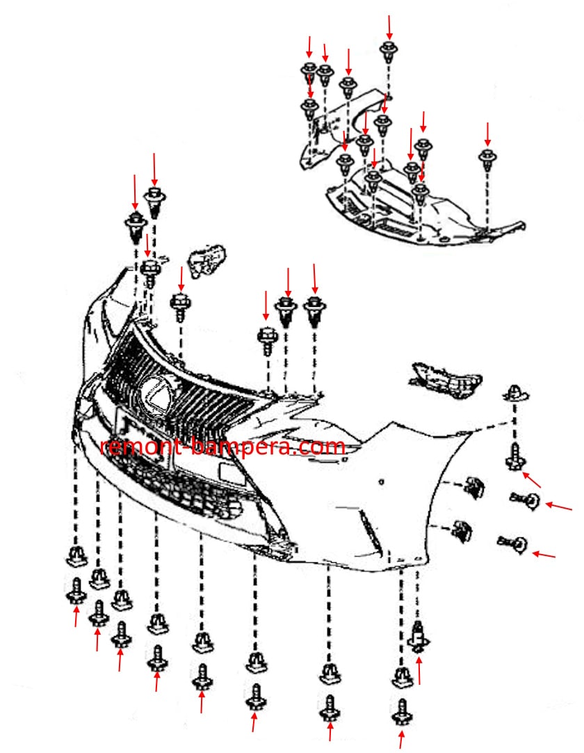 Front bumper mounting diagram for Lexus RC 350 (2015-2024)