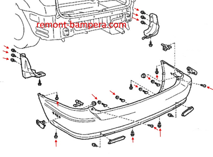 Rear bumper mounting diagram for Lexus RX 300 (1999-2003)