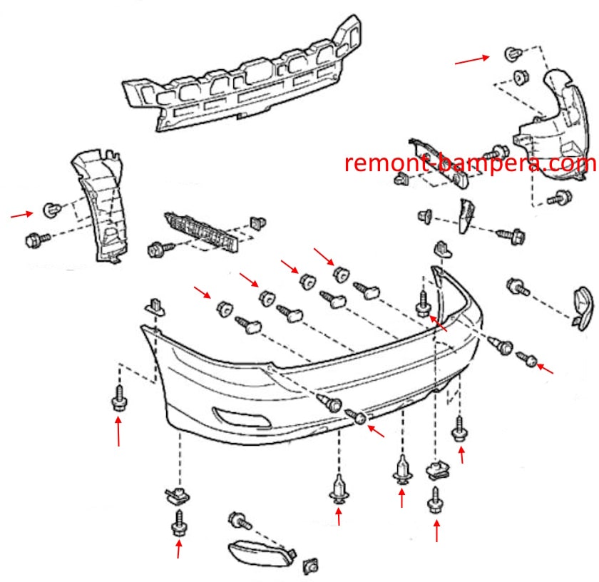 Rear bumper mounting diagram for Lexus RX 330 (2004-2009)