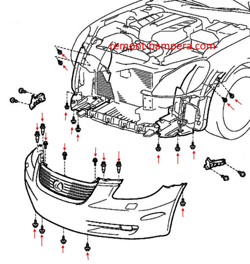 Front bumper mounting diagram for Lexus SC 430 (2001-2010)