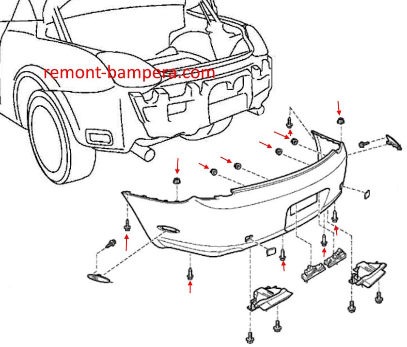 Rear bumper mounting diagram for Lexus SC 430 (2001-2010)