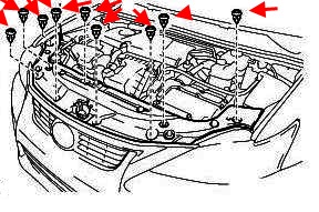 the scheme of fastening of the front bumper of the Lexus CT