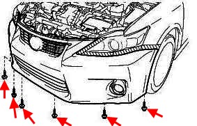 the scheme of fastening of the front bumper of the Lexus CT