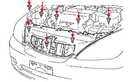 the scheme of fastening of the grille Lexus ES 4 (2001-2006)