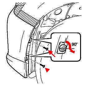 scheme of fastening of the front inner fender of the Lexus HS 250h