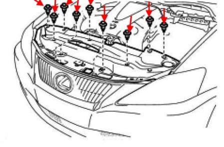 the scheme of fastening of the front bumper Lexus IS 2 (2005-2013)