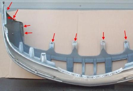 Befestigungspunkte für die vordere Stoßstange von Lincoln Continental (1995-2002)