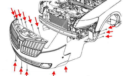 Lincoln MKT Frontstoßstange Befestigungsdiagramm