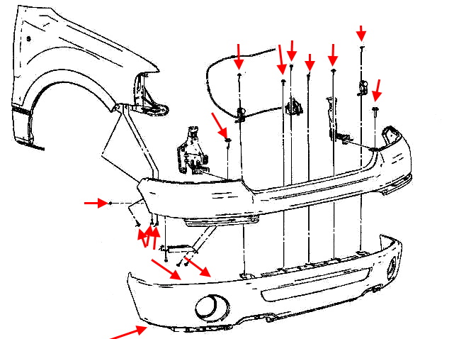 Montageplan für die vordere Stoßstange von Lincoln Mark LT (2006-2008)