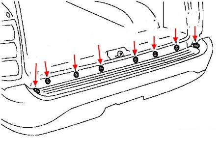 Montageplan für die hintere Stoßstange des Lincoln Navigator (1998-2002)