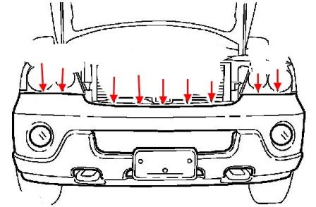 Montageplan für die vordere Stoßstange des Lincoln Navigator (2003-2006)