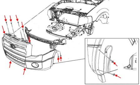 Montageplan für die vordere Stoßstange des Lincoln Navigator (2007-2017)