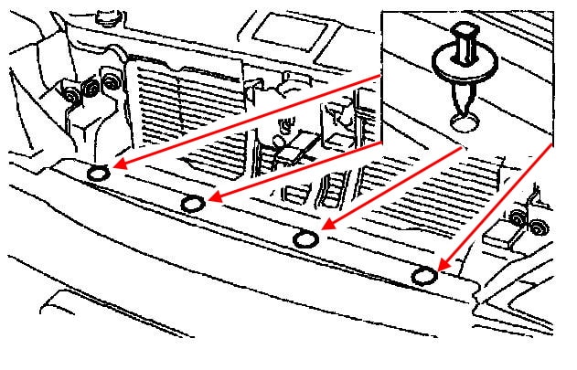 Mercury Cougar Front Stoßstangenbefestigungsdiagramm (1999-2002)