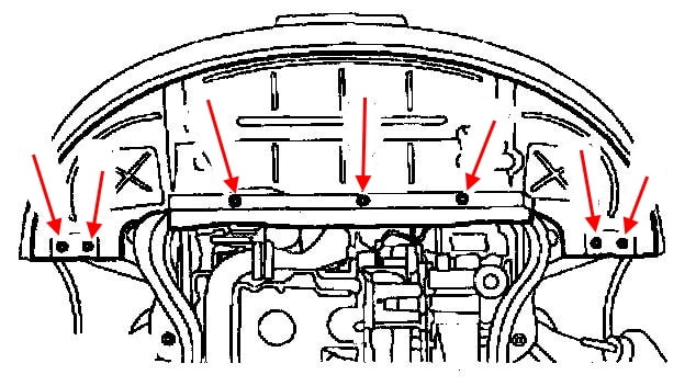 Mercury Cougar Front Stoßstangenbefestigungsdiagramm (1999-2002)