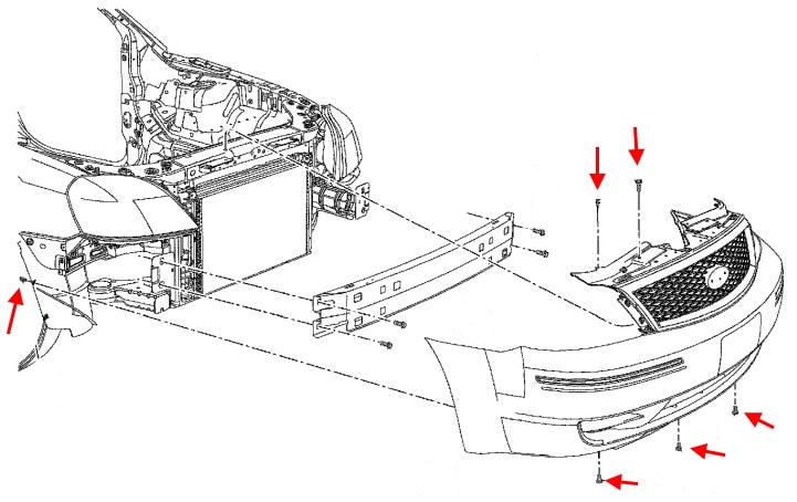 Mercury Montego Frontstoßstangen-Montageplan