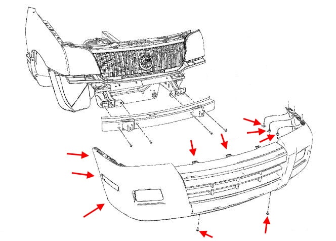 Schéma de fixation du pare-chocs avant Mercury Mountaineer