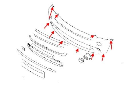 schéma de montage du pare-chocs avant Mini One, Cooper, Clubman, Countryman