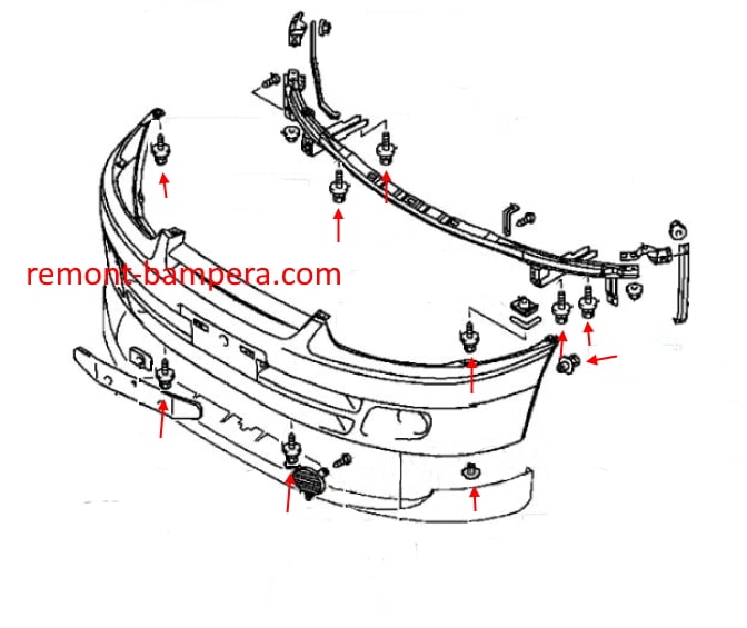 Montageschema für die Frontstoßstange des Mitsubishi Colt V CJ (1995-2003)