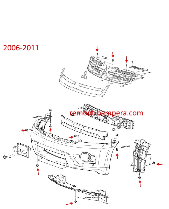 Montagediagramm für Mitsubishi Endeavour Frontstoßstange (2006–2011)