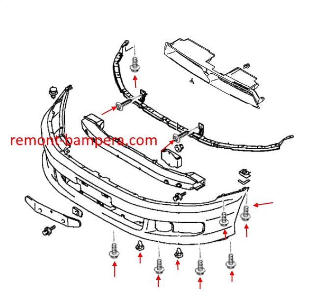Montageschema für die Frontstoßstange des Mitsubishi Galant VIII (1996-2006)