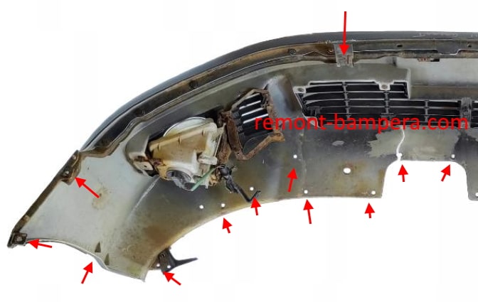 Befestigungspunkte der vorderen Stoßstange Mitsubishi Galant VIII (1996-2006)