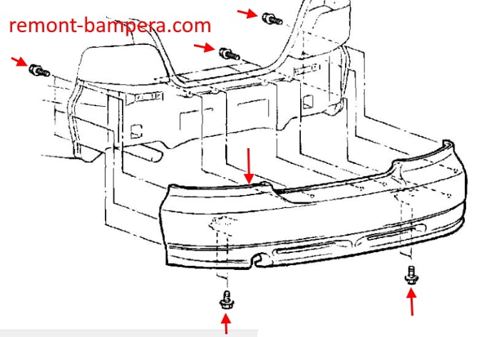 Montageschema für die hintere Stoßstange des Mitsubishi Galant VIII (1996-2006)