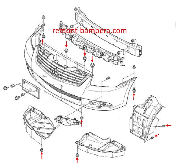 Schéma de montage du pare-chocs avant Mitsubishi Galant IX (2003-2012)