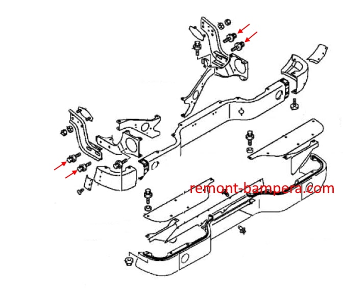 Befestigungsschema für die hintere Stoßstange Mitsubishi L200 III (1996-2006)