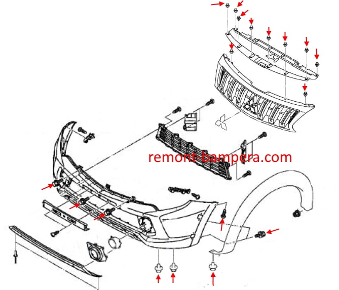 Montageschema für Mitsubishi L200/Triton V Frontstoßstange (2015–2023)