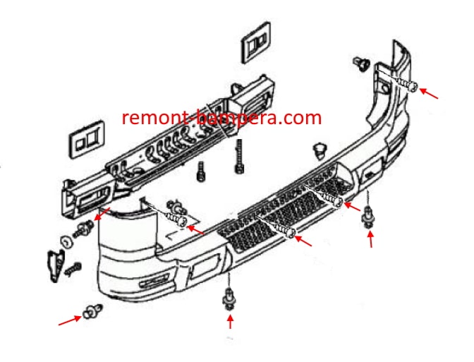 Montagediagramm der hinteren Stoßstange Mitsubishi Space Gear (L400) I (1994-2007)