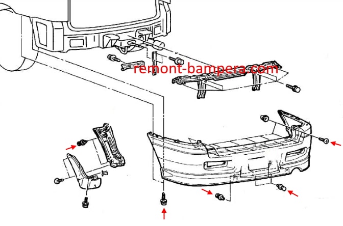 Montagediagramm der hinteren Stoßstange Mitsubishi Space Runner (RVR) II (1999-2003)