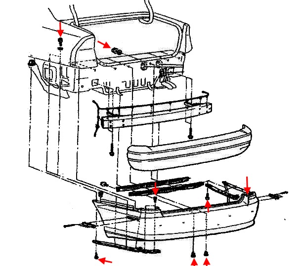 Montageplan für die hintere Stoßstange des Mitsubishi Diamante 