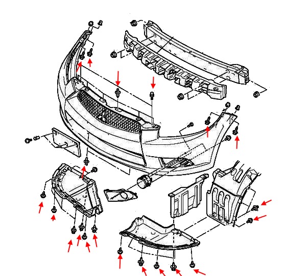 Montageplan für die Frontstoßstange des Mitsubishi Eclipse IV (2005-2011)