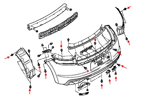 Montageplan für die hintere Stoßstange des Mitsubishi Eclipse IV (2005-2011)