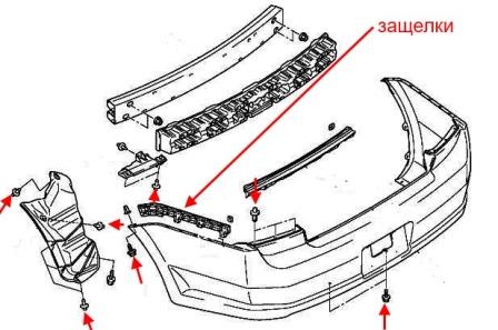 Schéma de montage du pare-chocs arrière Mitsubishi Galant 9 (2003-2012)