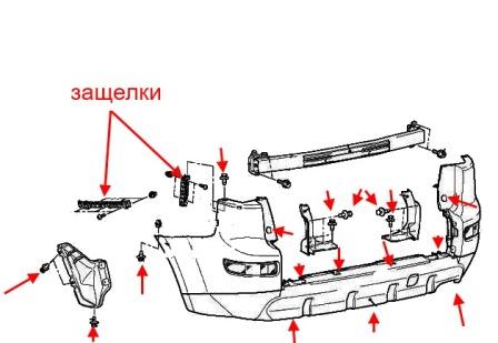 Montageplan für die hintere Stoßstange des Mitsubishi Outlander XL (2006-2012)