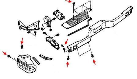 Schéma de montage du pare-chocs arrière Mitsubishi Pajero / Montero II (1991–2004)