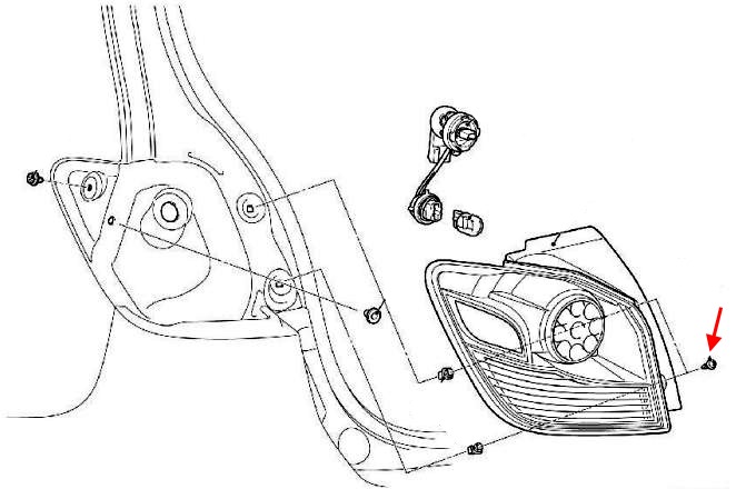 Montagediagramm für das Rücklicht des Mitsubishi RVR III (2010–2023).