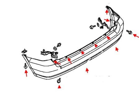 Montageplan für die Heckstoßstange des Mitsubishi Space Star I (1998–2005)