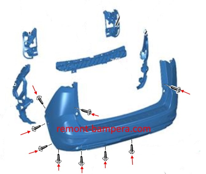 Rear bumper mounting scheme Peugeot 5008 II (2017-2023)