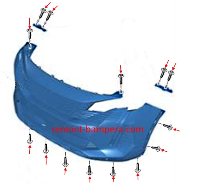 Front bumper mounting scheme Peugeot 5008 II (2017-2023)